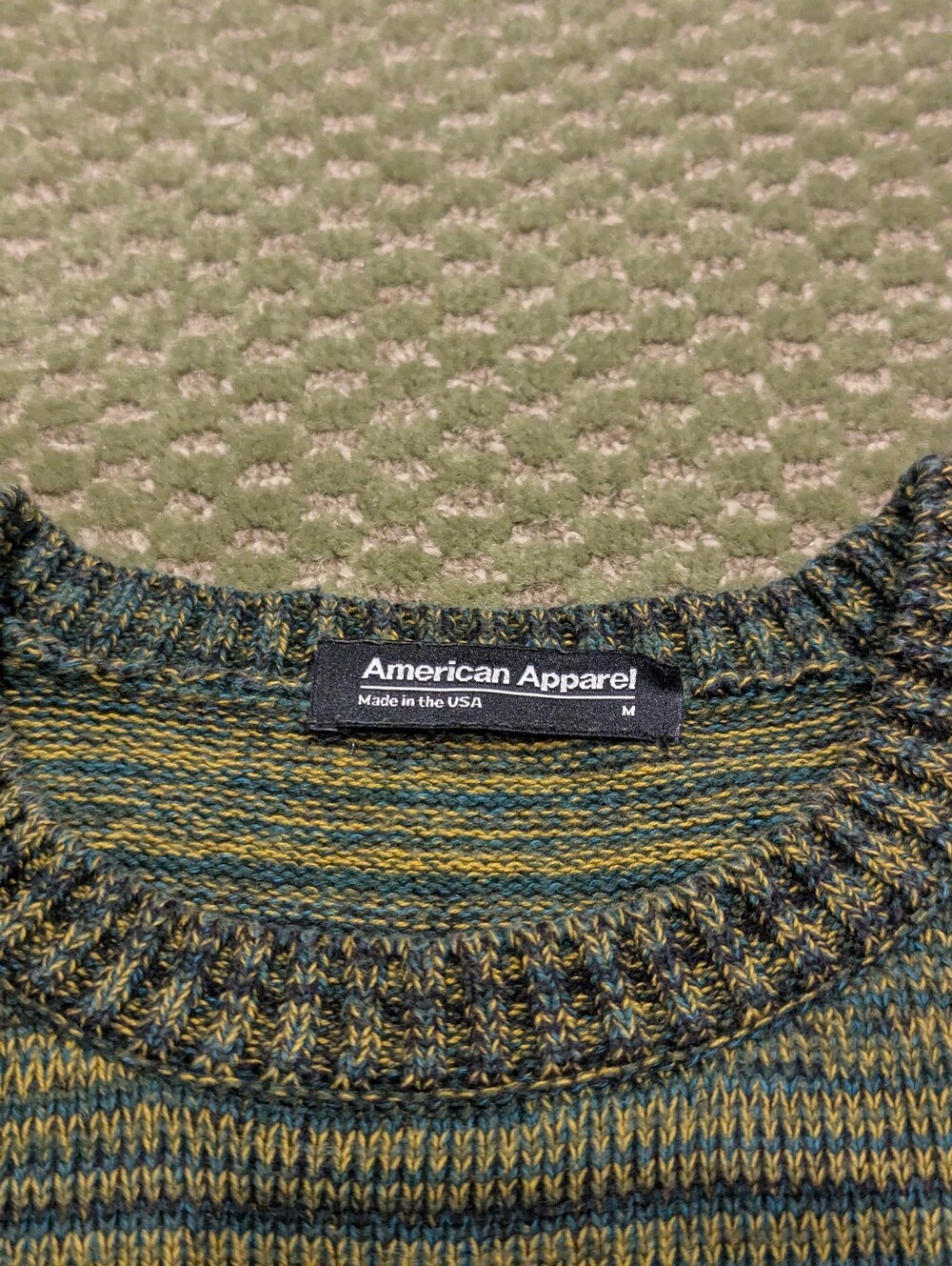 american apparel olive and teal striped knit sweater - Picture 2 of 3